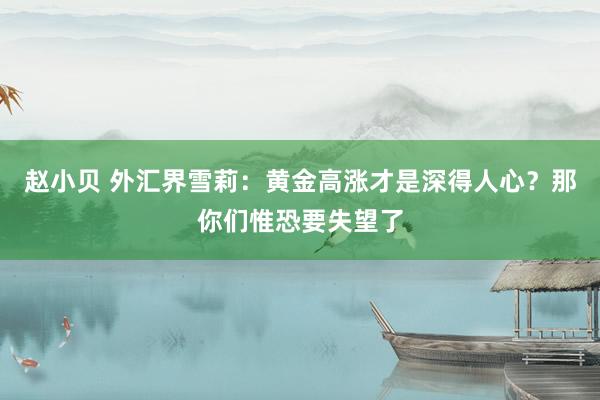 赵小贝 外汇界雪莉：黄金高涨才是深得人心？那你们惟恐要失望了