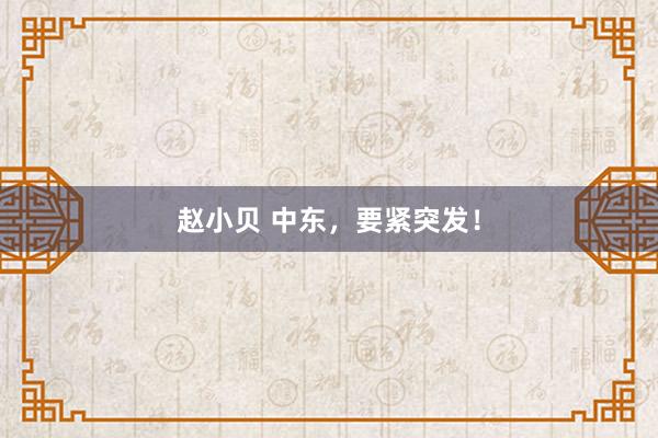 赵小贝 中东，要紧突发！