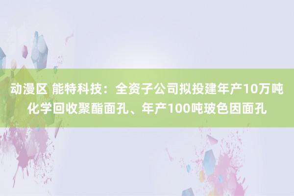 动漫区 能特科技：全资子公司拟投建年产10万吨化学回收聚酯面孔、年产100吨玻色因面孔