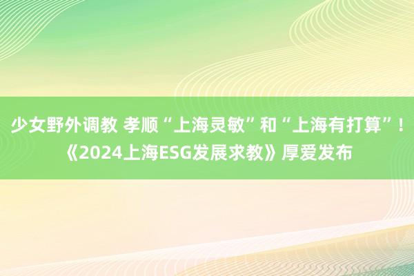 少女野外调教 孝顺“上海灵敏”和“上海有打算”！《2024上海ESG发展求教》厚爱发布