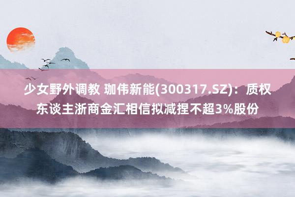 少女野外调教 珈伟新能(300317.SZ)：质权东谈主浙商金汇相信拟减捏不超3%股份