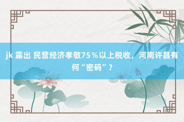 jk 露出 民营经济孝敬75％以上税收，河南许昌有何“密码”？