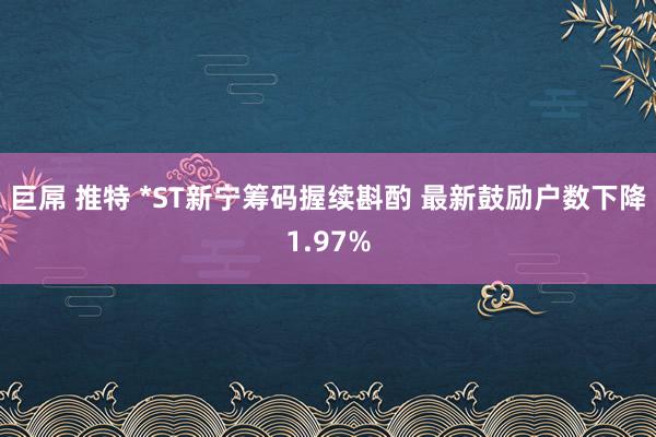 巨屌 推特 *ST新宁筹码握续斟酌 最新鼓励户数下降1.97%