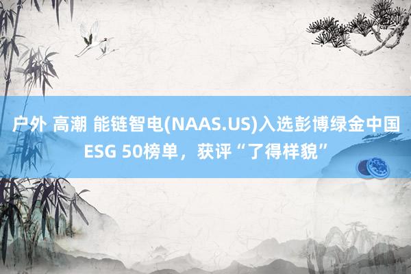 户外 高潮 能链智电(NAAS.US)入选彭博绿金中国ESG 50榜单，获评“了得样貌”
