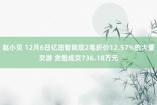 赵小贝 12月6日亿田智能现2笔折价12.57%的大量交游 贪图成交736.18万元