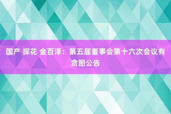 国产 探花 金百泽：第五届董事会第十六次会议有贪图公告