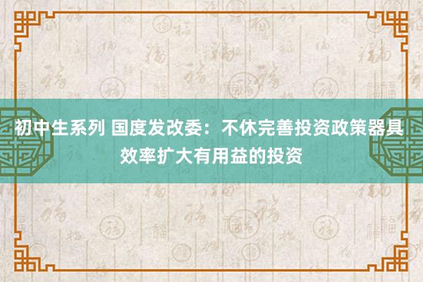 初中生系列 国度发改委：不休完善投资政策器具 效率扩大有用益的投资
