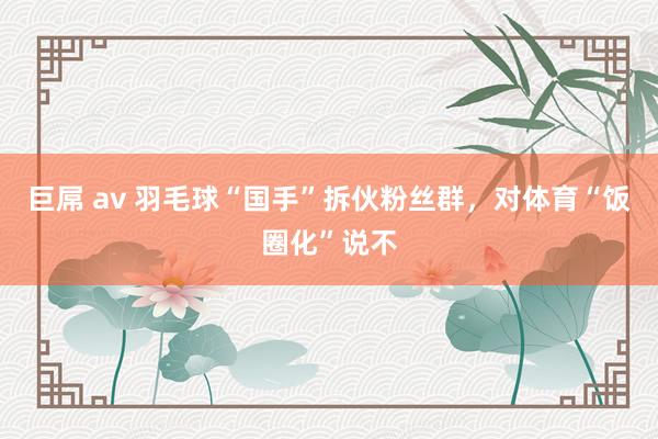 巨屌 av 羽毛球“国手”拆伙粉丝群，对体育“饭圈化”说不