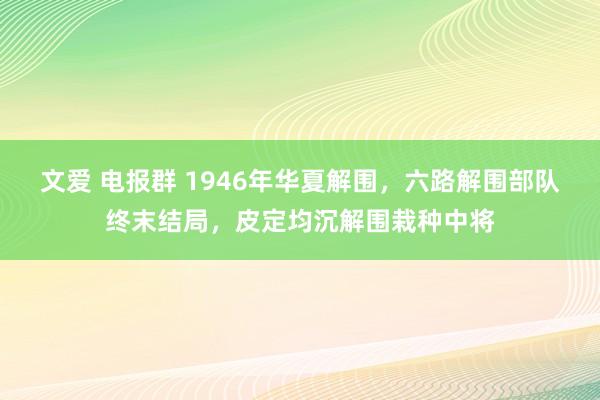 文爱 电报群 1946年华夏解围，六路解围部队终末结局，皮定均沉解围栽种中将