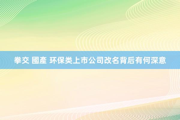 拳交 國產 环保类上市公司改名背后有何深意