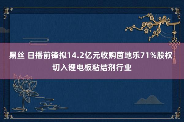 黑丝 日播前锋拟14.2亿元收购茵地乐71%股权 切入锂电板粘结剂行业
