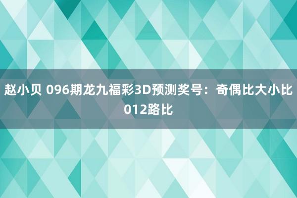 赵小贝 096期龙九福彩3D预测奖号：奇偶比大小比012路比